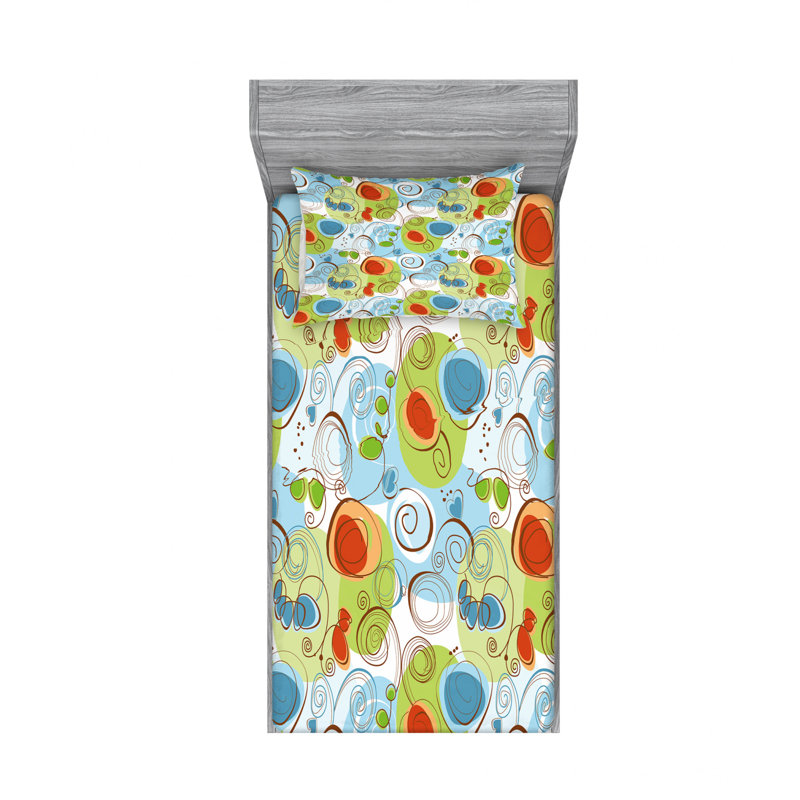 Ensemble de draps fleurs avec tourbillons funky, Ensemble de draps pour lit simple TG avec drap-hou