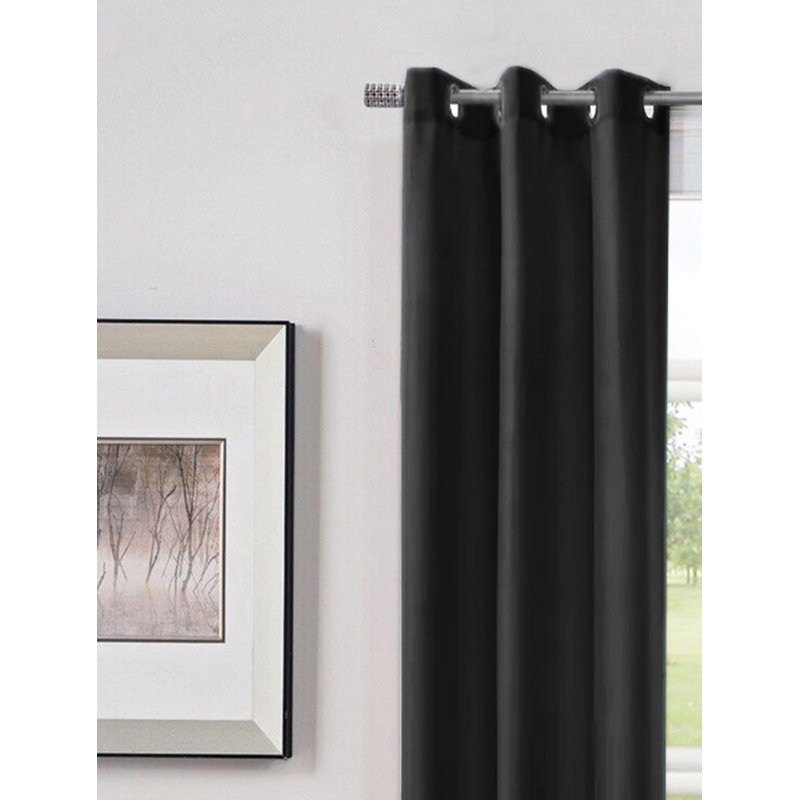 Paire de rideaux unis semi-transparents avec œillets, Noir