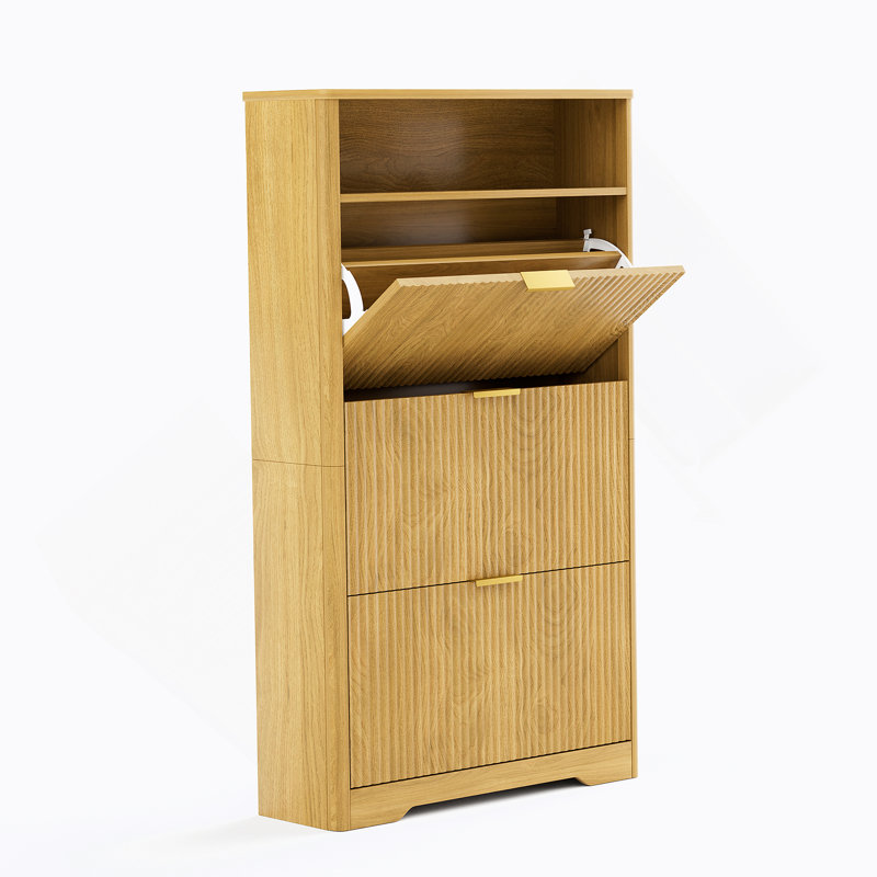 Freestanding Shoe Storage Cabinet  With 3 Flip Drawers For Entryway, Natural