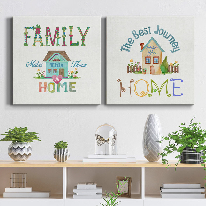 Family - ensemble de 2 reproductions d'art texturé sur toile tendue, H 10 po x l 10 po x P 1,25 po