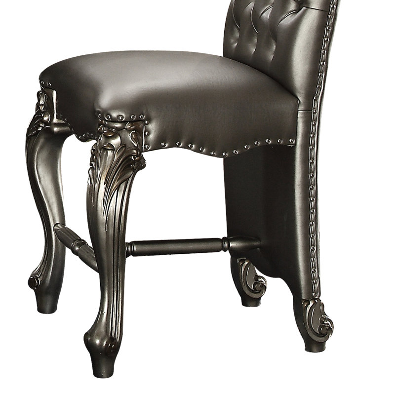 2 chaises à hauteur de comptoir en argent et platine antique avec un dossier envoûtant, Argent argent