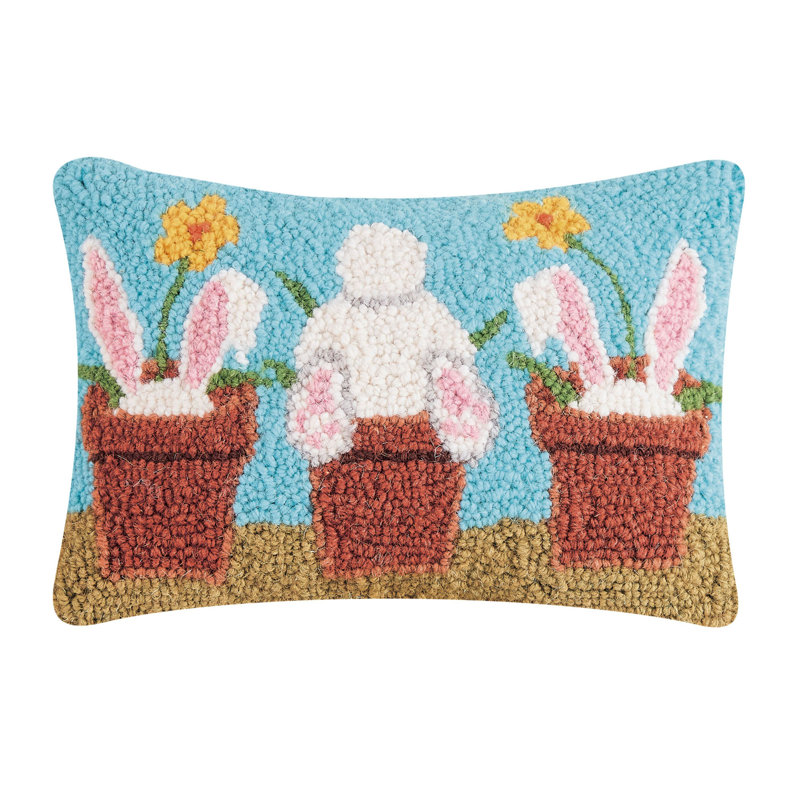 Vase Rabbits Wool Hook Pillow