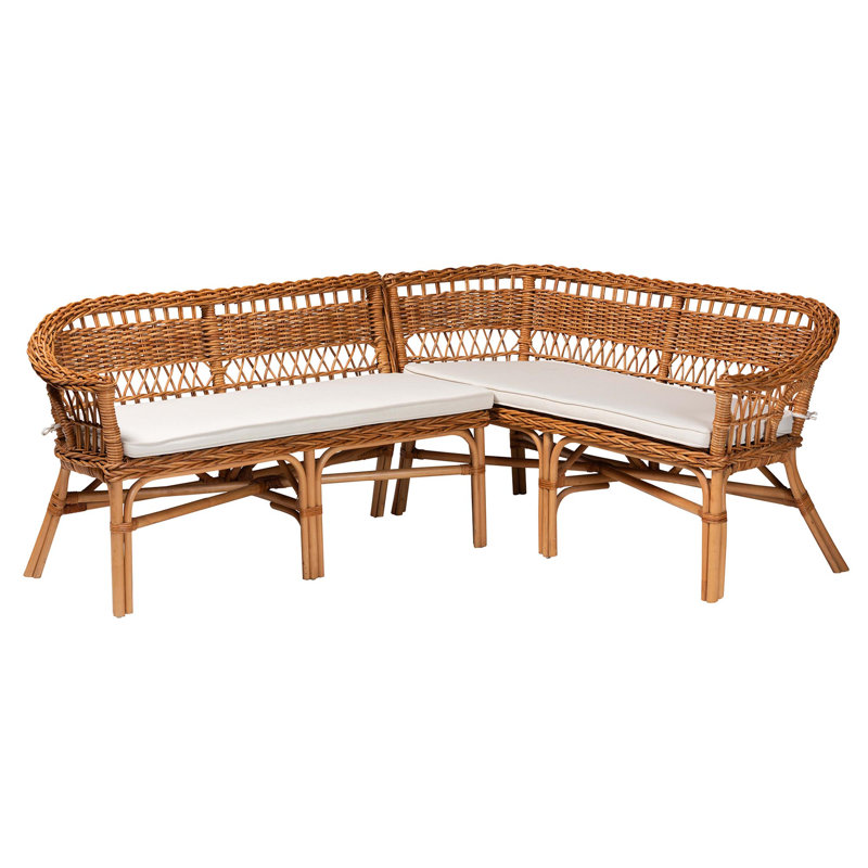 Beedie Polyester Blend Upholstered Rattan Bench