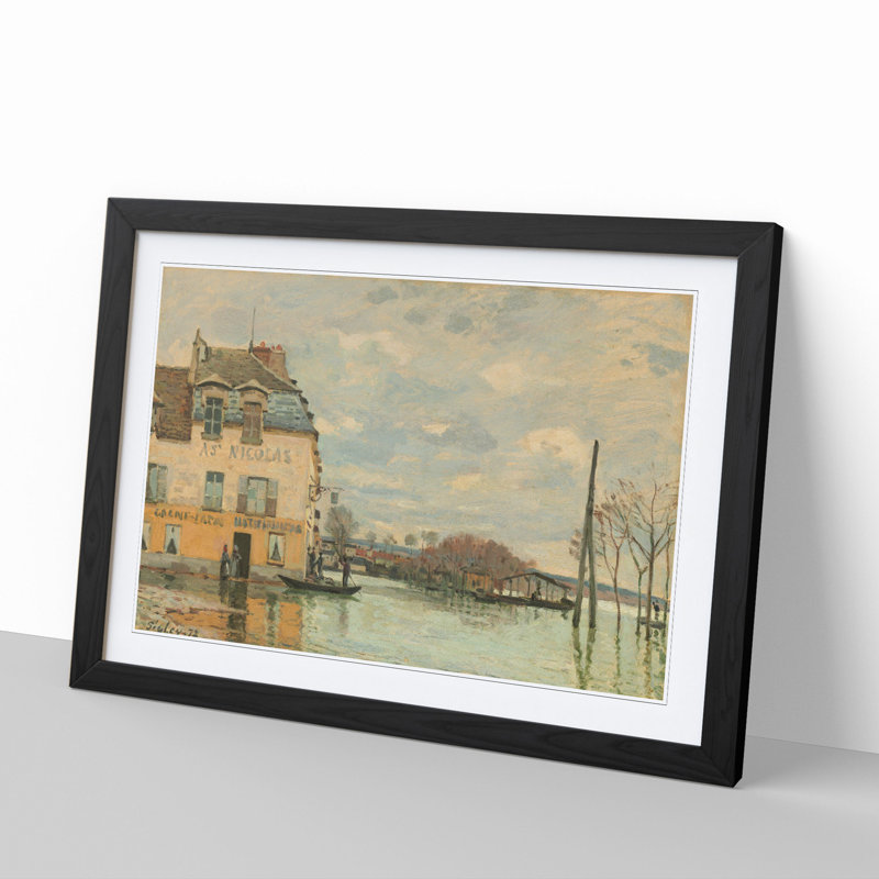 Flood at Port-Marly by Alfred Sisley - Picture Frame Painting, 27cm H x 36cm W x 2cm D, Black Framed