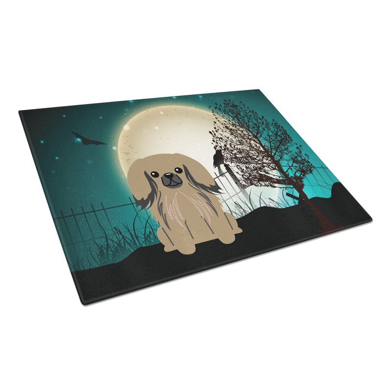 Caroline's Treasures Scary Halloween Glass Pekingnese Cutting Board, Tan