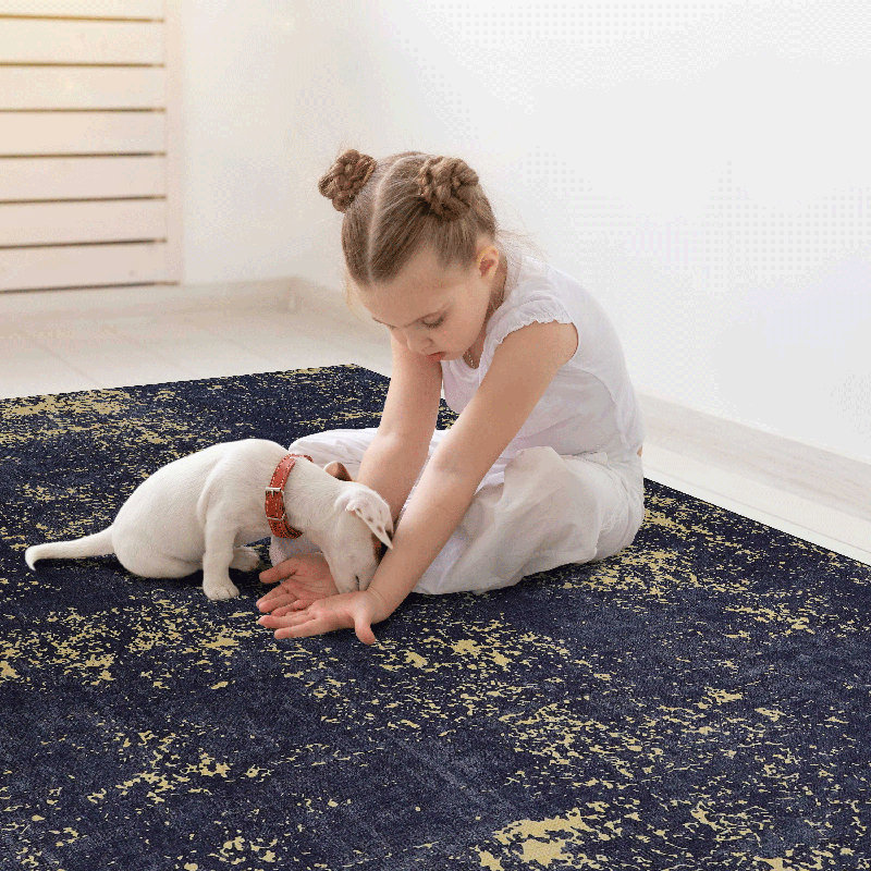 Tapis noir lavable MAVAL 9 x 12 po (noir + doré, 9 pi x 12 pi) MAVAL, Rectangle 9 pi x 12 pi