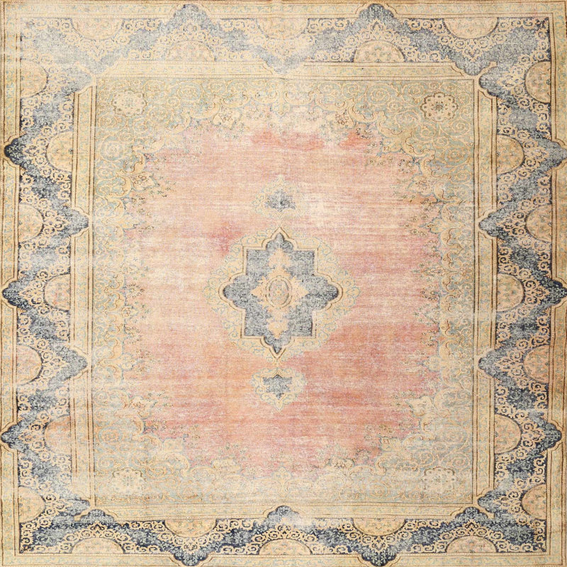 Tapis oriental beige en laine / polyester tissé à la machine Cociani, Carré 7 pi