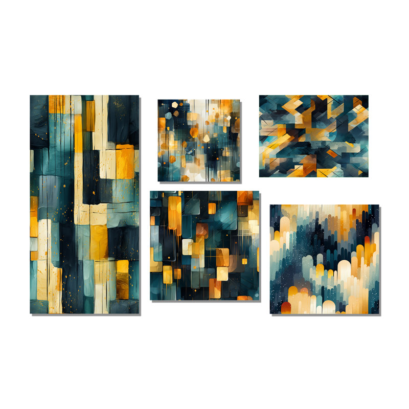 Connely - ensemble de 5 impressions sur toile géométriques, Toile tendue