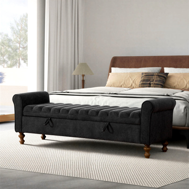 Banc de rangement rembourré de 65,55 po, Gris anthracite