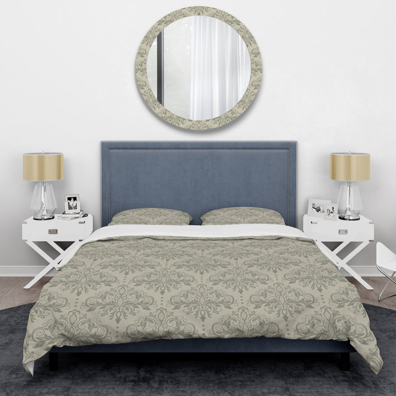 Grey Damask - Abstract Duvet Cover Set - Microfiber Polyester, King Duvet Cover + 2 King Shams