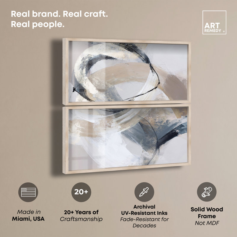 Ensemble d'art abstrait grand format « Gold Accent III Imprimé Shadowbox » par Art Remedy, cadre blond, 44 x 22, Cadre blond