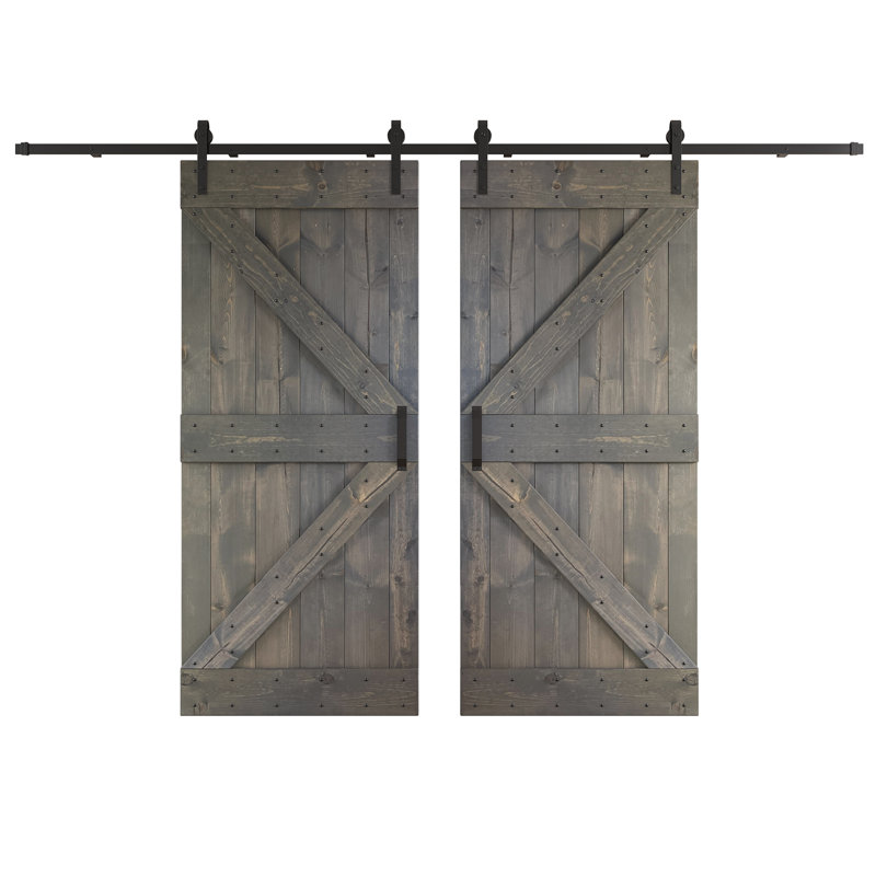 Porte de grange coulissante double K Series, 72 po x 84 po, Gris foncé