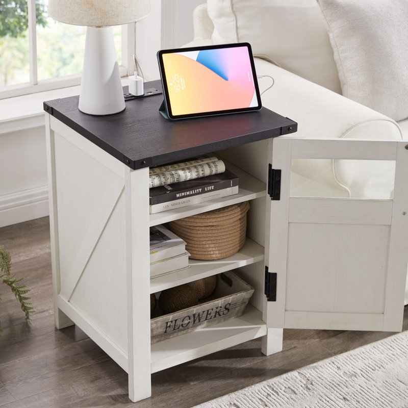45.2cm W Manufactured Wood Bedside Table, White/Black