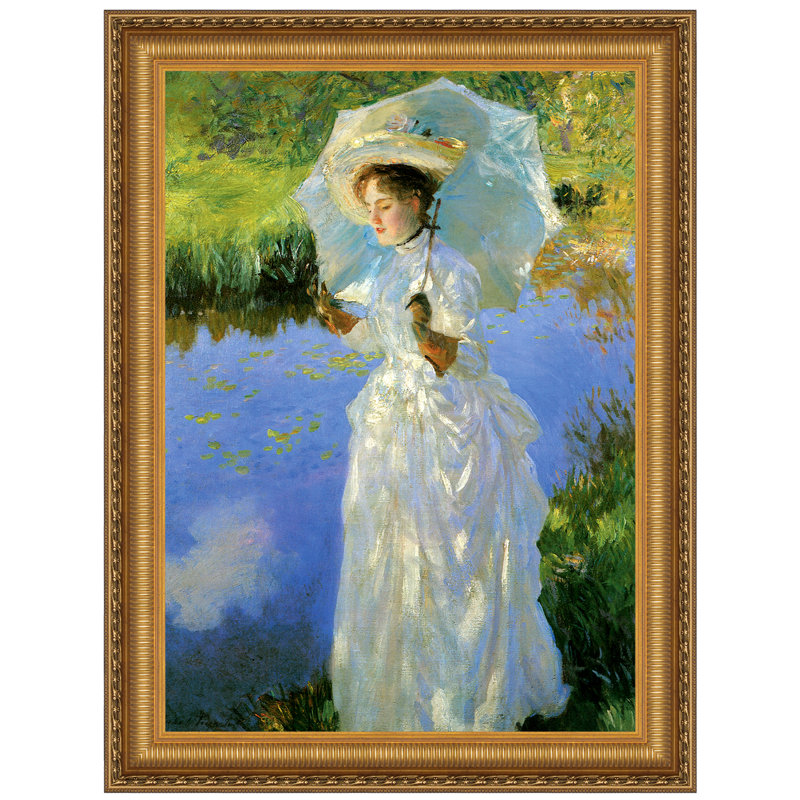 Large Gold-Toned Framed Canvas Painting, Morning Walk, 1888