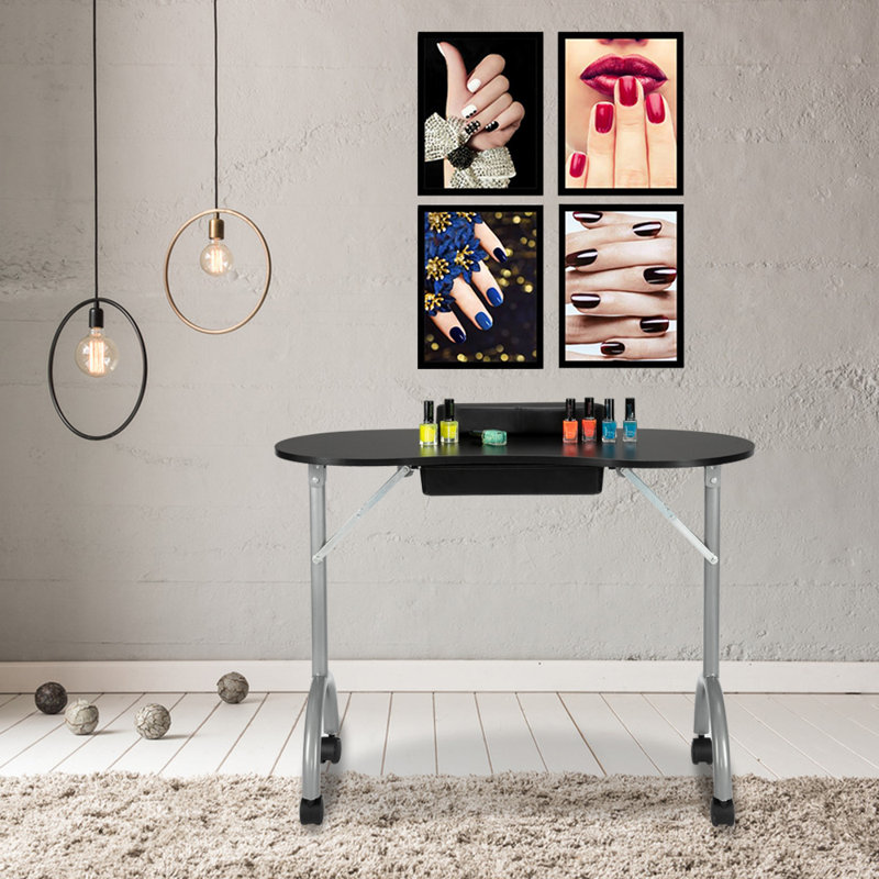 Foxton 90.9cm x 40.1cm Foldable Craft Table with Wheels, Black