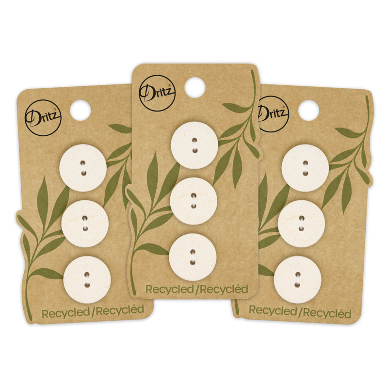 Dritz Recycled Cotton Round Button, 18mm, Natural, 9 Buttons