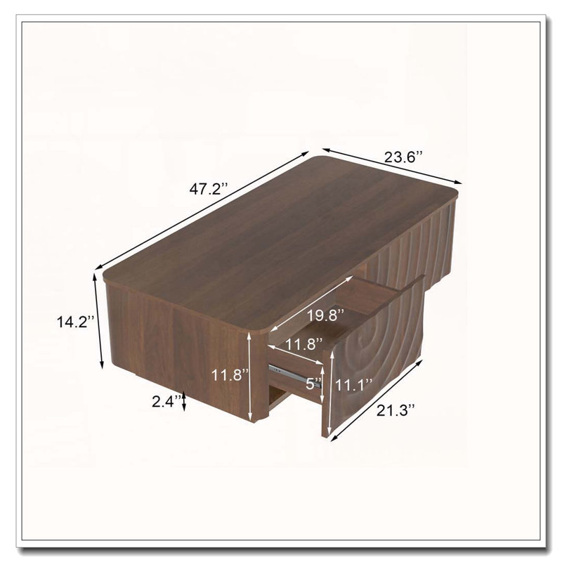 Table basse rectangulaire 47 po avec rangement, Walnut Brown