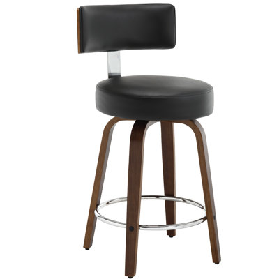 North American Black Walnut Veneer Bar Stool, 360° Rotating Ergonomic Backrest Bar Stool