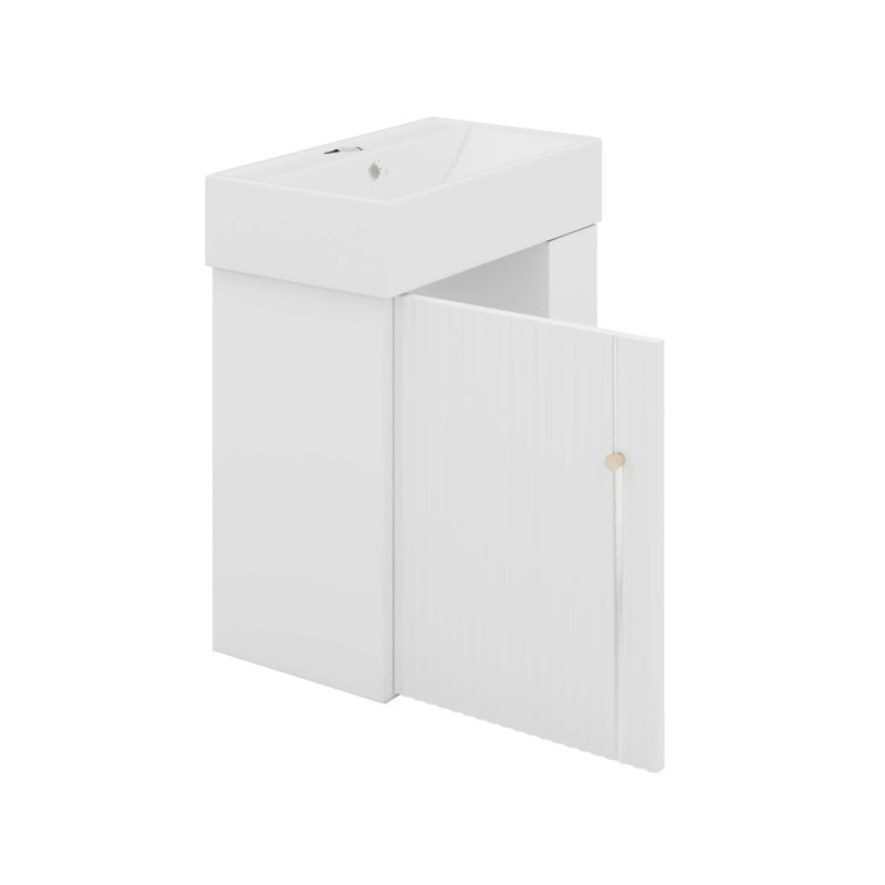 Meuble-lavabo mural 21,6 po avec lavabo en céramique, meuble de rangement flottant en bois avec supports à 2 couches, rangement à droite