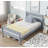 Twin Size Rubber Wood Bed Frame with Upholstered Headboard and Solid Wood Footboard - No Box Spring Needed-1345422927