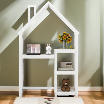 Bureau en bois en forme de maison, table d'étude pour enfants, bibliothèque et rangement pour jouets