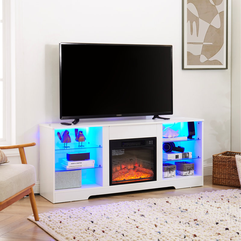 Console de foyer électrique, vitesse de flamme réglable, charge, blanc, pour les téléviseurs de 32 à 62 po