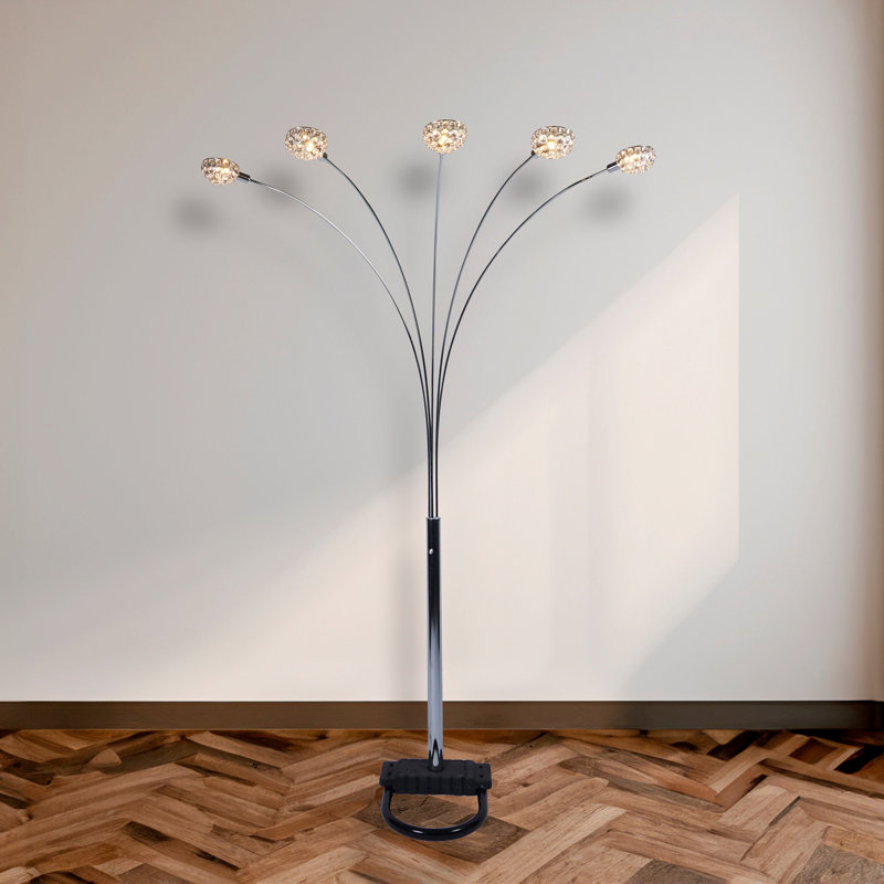 1Pc Modern Design Classic Luxury Sleek Multi-Head Floor Lamp With Radiant Crystal-Encrusted Heads And Metallic Stems For Living Room