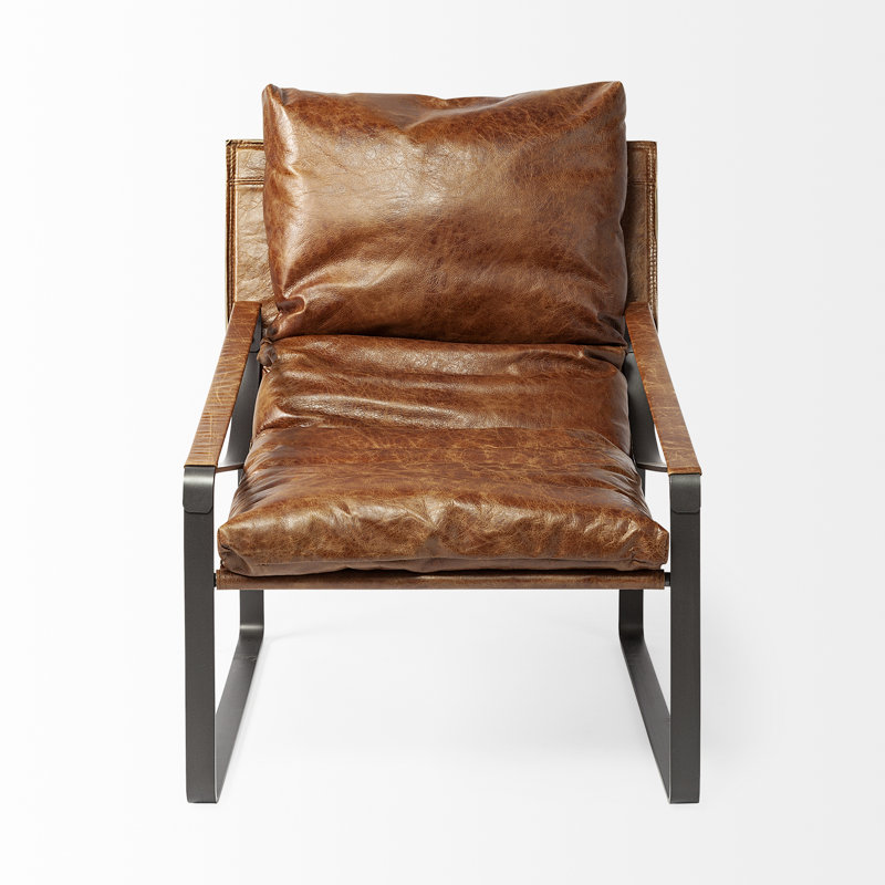 Colette Upholstered Armchair, Brown Genuine Leather