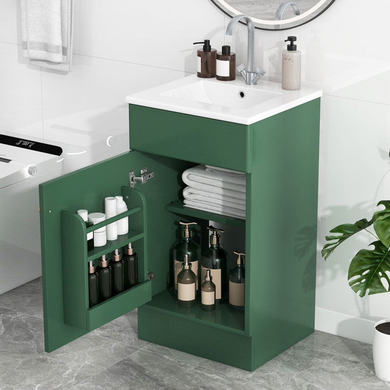 Meuble-lavabo 18 po avec lavabo, meuble-lavabo avec tablette de porte et tablette réglable, vert
