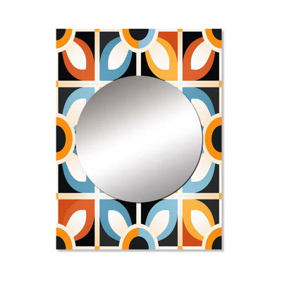 Orange And Blue Rustic Mosaic Pattern - Geometric  Wall Mirror, Modern Decorative Mirror, Printed Metal Art