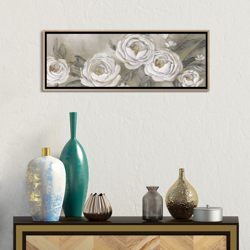 'Cottage Roses' by Carol Robinson - Panoramic Painting Print on Canvas, 50.8 cm H x 152.4 cm W x 4.445 cm D, White