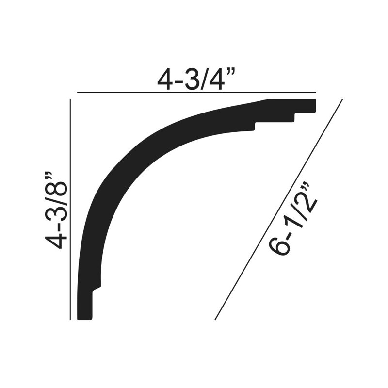 Moulure couronnée en polyuréthane de 4-3 / 8 po x 4-3 / 4 po x 6 po