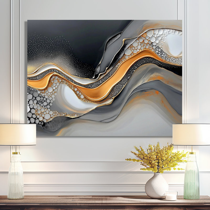 Fractal Golden Ink Shift II - décoration murale moderne en métal, impression moderne en métal, H 12 po x l 20 po x P 0,84 po