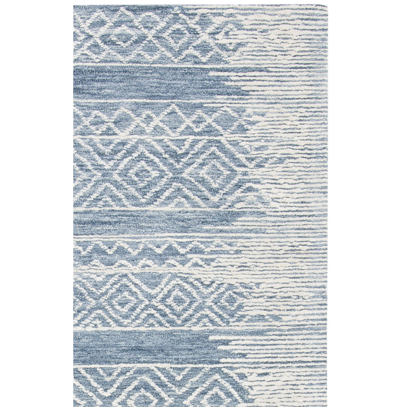 Tapis naturel / bleu en laine / coton touffeté à la main Metro, Carré 6 pi