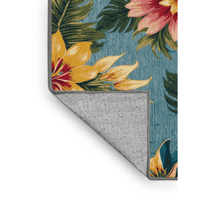 Washable Flower Brights Hawaiian Area Rug, Round 7'