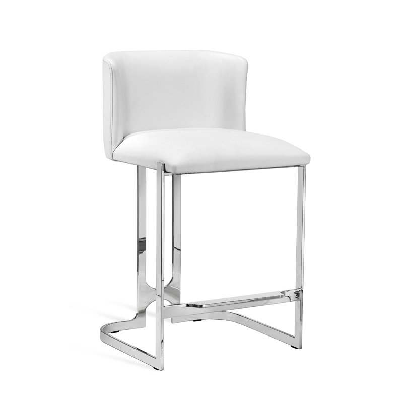 Banks Upholstered Stool with Metal Frame, Polished Nickel, Counter Stool (26” Seat Height), Alpine White