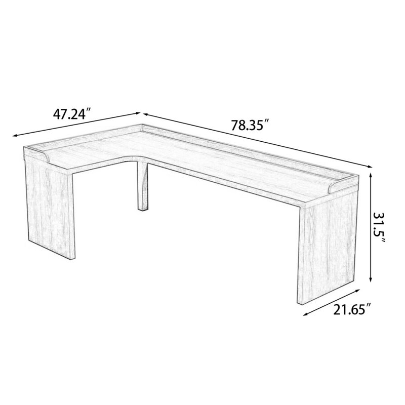 Light-walnut L-Shaped Solid Wood desk, 31.5" H x 78.35" W x 47.24" D, Left Hand Return