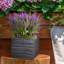 Concrete Effect Square Planter, Frostproof Outdoor Plant Pot, Garden Planter Box with Drainage Holes, Black Square Plant Pot with Straw Ribbed Pattern-93635343