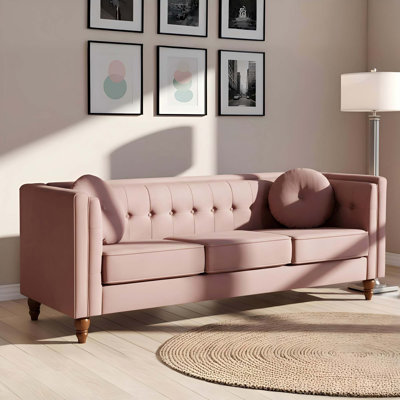 Classic Chesterfield Sofa with Modern Clean Lines and Crushed Velvet Upholstery