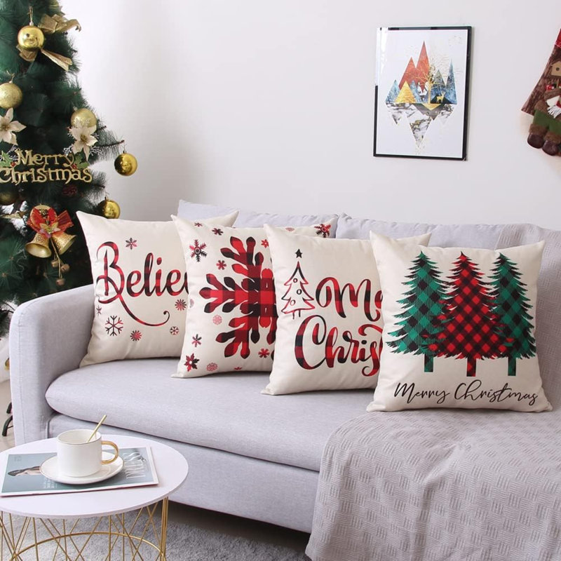  Housse de coussin en lin imprimé