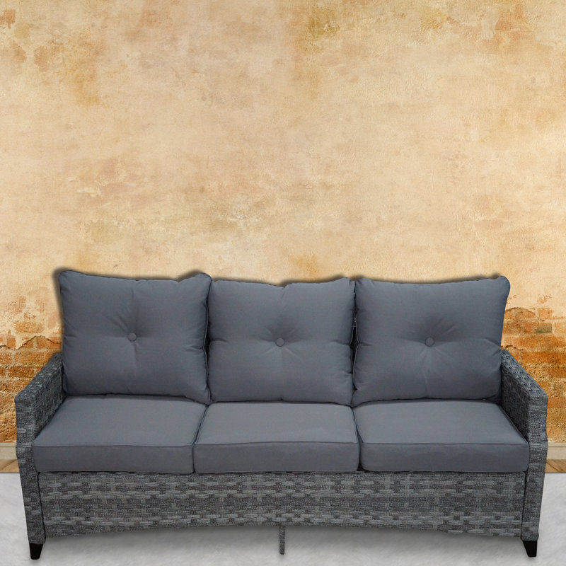 Weinmann 72.44'' Wide Patio Sofa with Cushions, Gray Frame/Charcoal Cushion