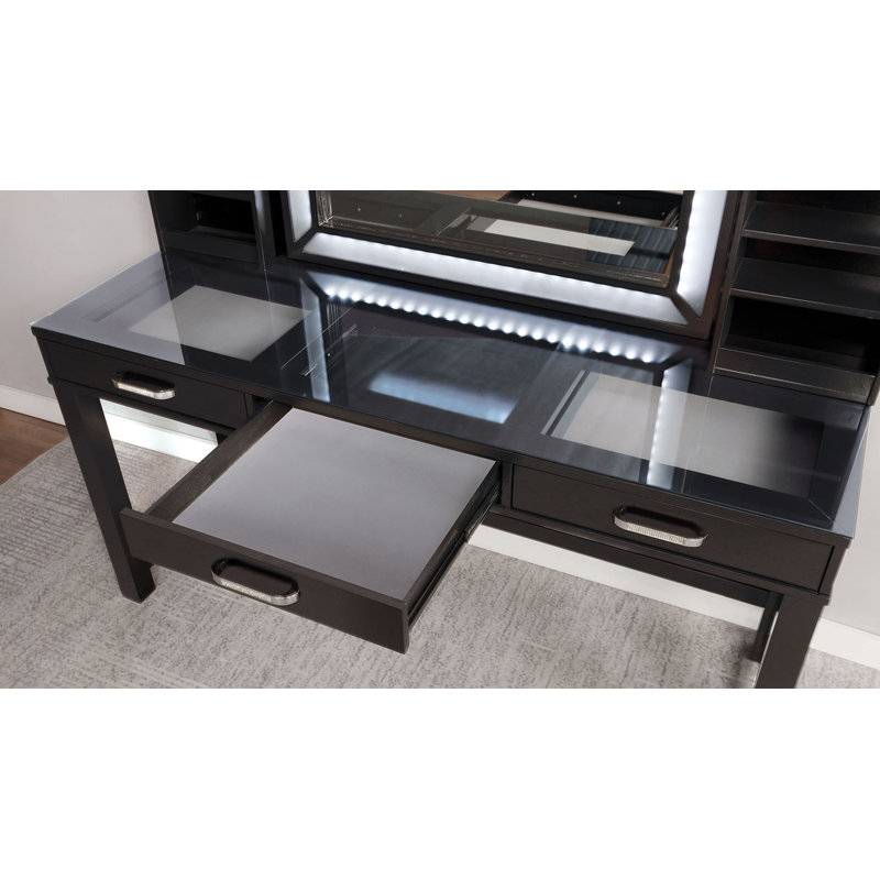 60.4" W Glam Vanity Set, Gray, Gray