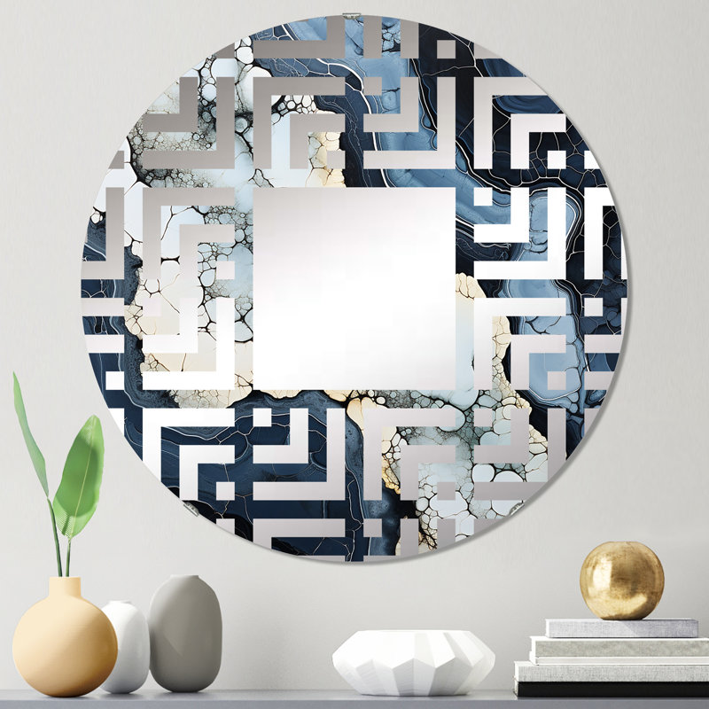 Blue Stone Geode Minimalisme - Miroir décoratif labyrinthe | Rond, 23,6 po x 23,6 po