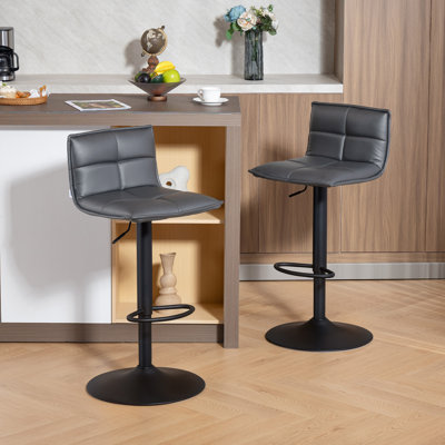 Upholstered Adjustable Height Counter Stool with Metal Frame