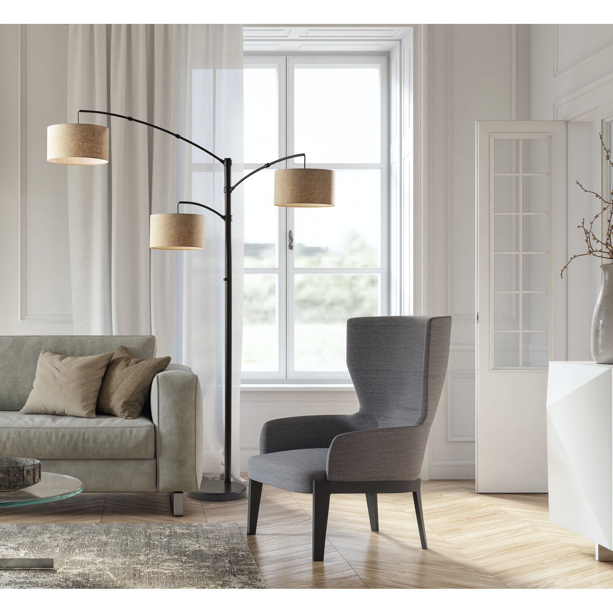 Atelier 82'' Floor Lamp, Light Brown, Dark Bronze