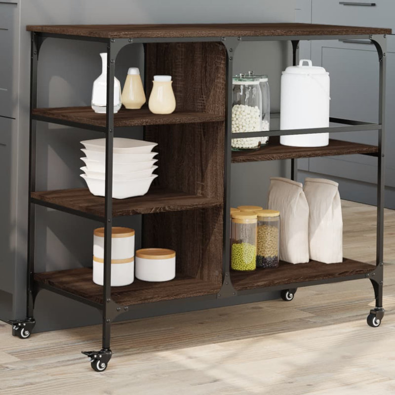 Ventre Metal Bar Cart, Brown Oak