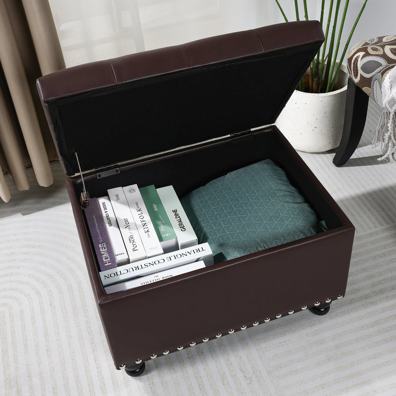 Banc de rangement avec repose-pieds en similicuir,  Brun