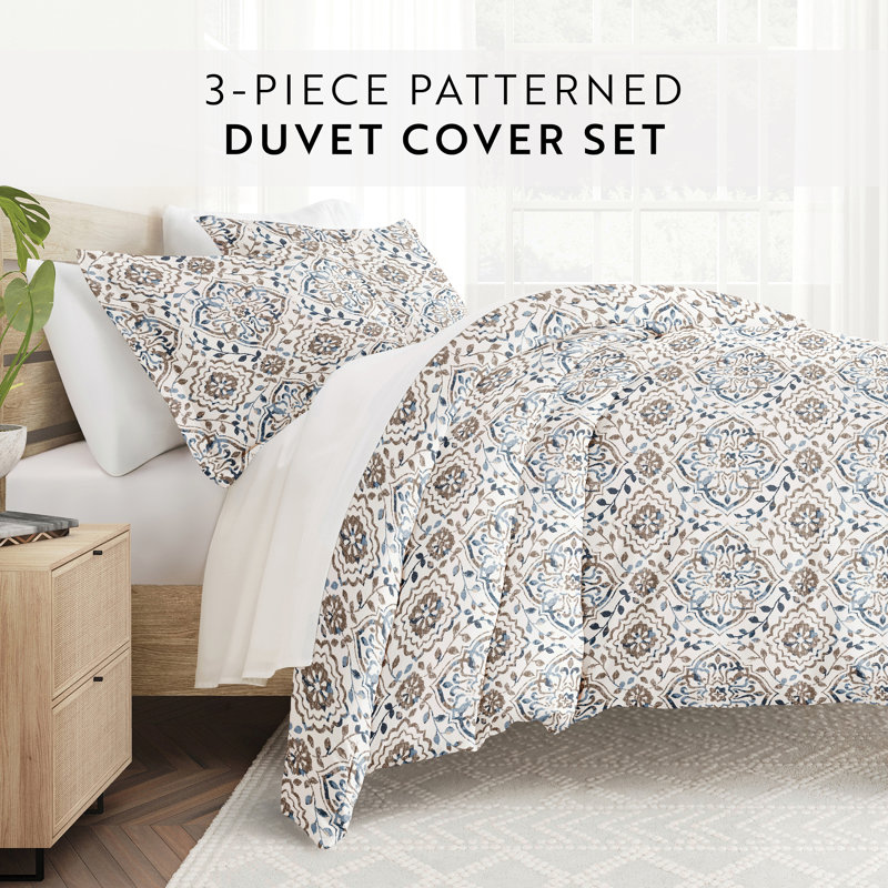 Taupe Damask Ultra Soft Polyester King Duvet Cover Set