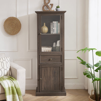 Grande armoire de rangement autoportante avec porte vitrée et tablettes réglables, buffet pour une organisation polyvalente des pièces