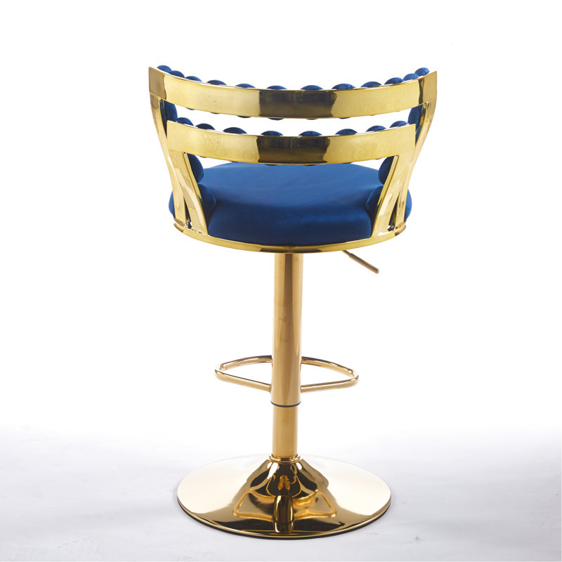 Chaises de bar bleues en A de 2 avec pieds tubulaires en fer doré, sièges confortables pour la maison et le café